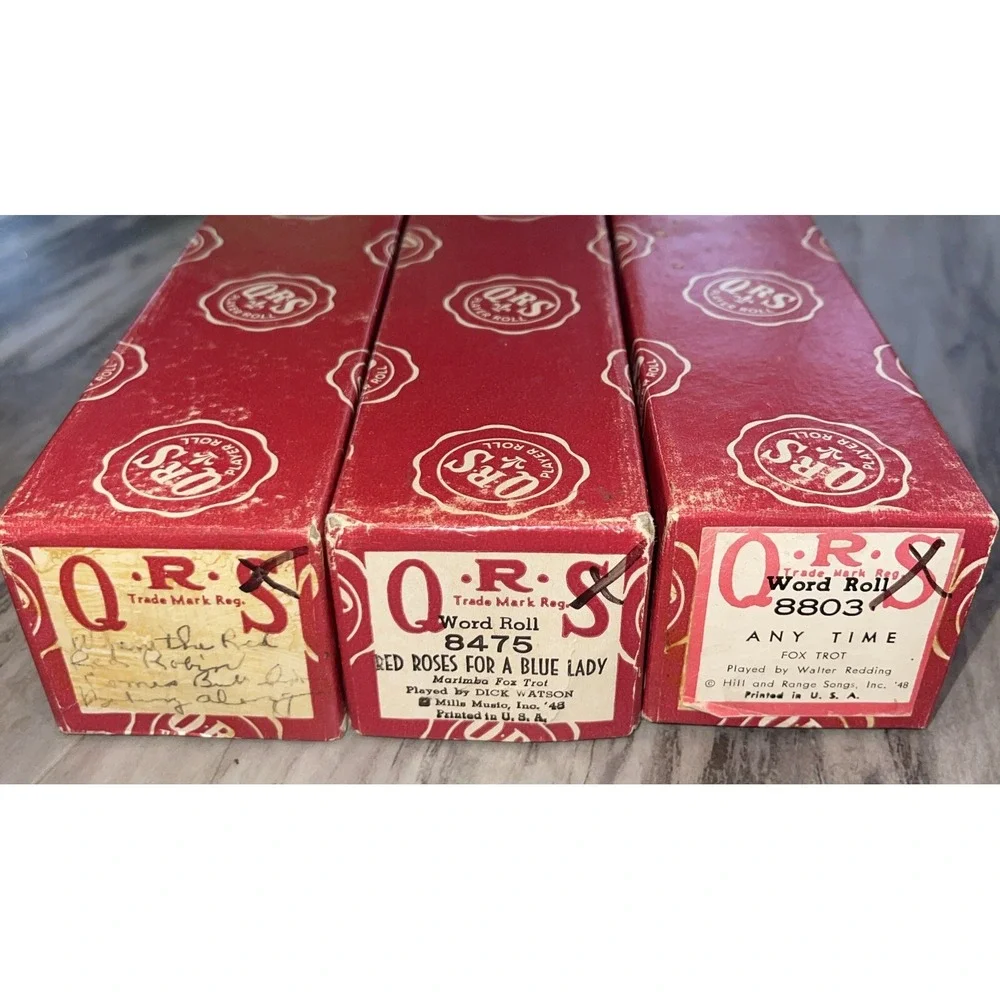 Vintage QRS Player Piano Word Rolls Lot of 14 All Original Boxes Labeled As Is